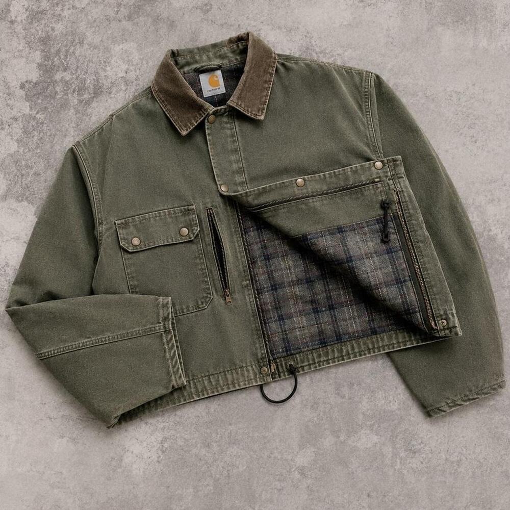 Carhartt MOS Crop Detroit Trucker Duck Canvas Pearl Snap Jacket us sz M Vintage